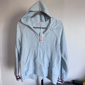 Sundry Light Blue Hooded Pullover with Striped Cuffs open back size XS